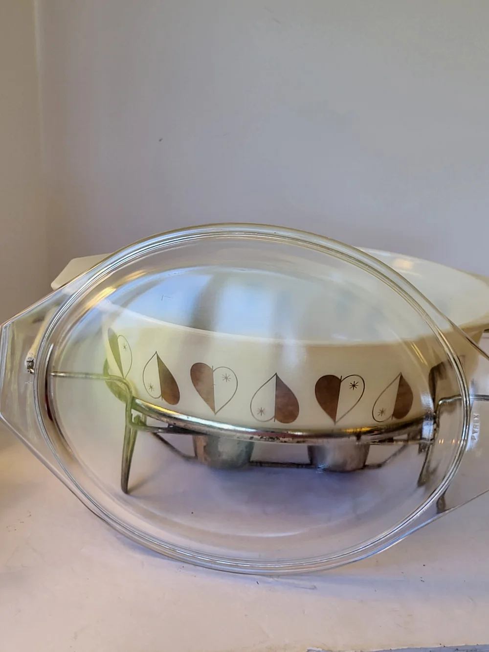 Vintage PYREX Golden Hearts Chafing Casserole W/ Lid Limited Edition